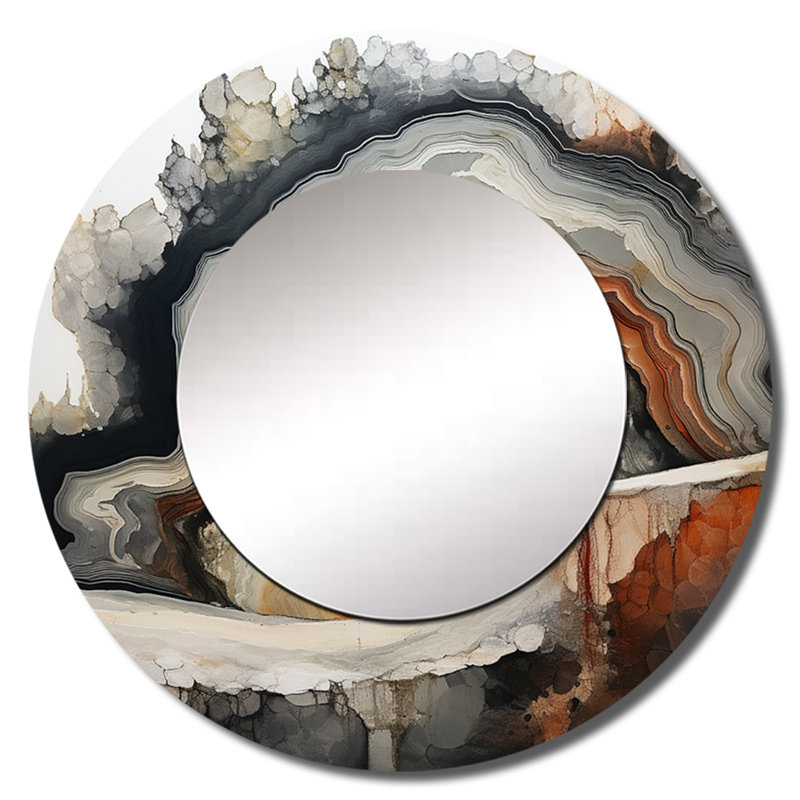 Pierre géode paysage minimaliste - miroir géode de pierre, miroir mural rond beige unique, art imprimé en métal