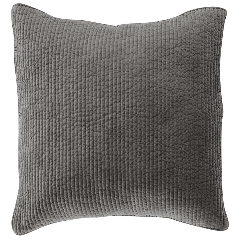 Stonewashed Velvet Cotton Quilted Modern Rustic Pillow Sham, Euro, Gray
