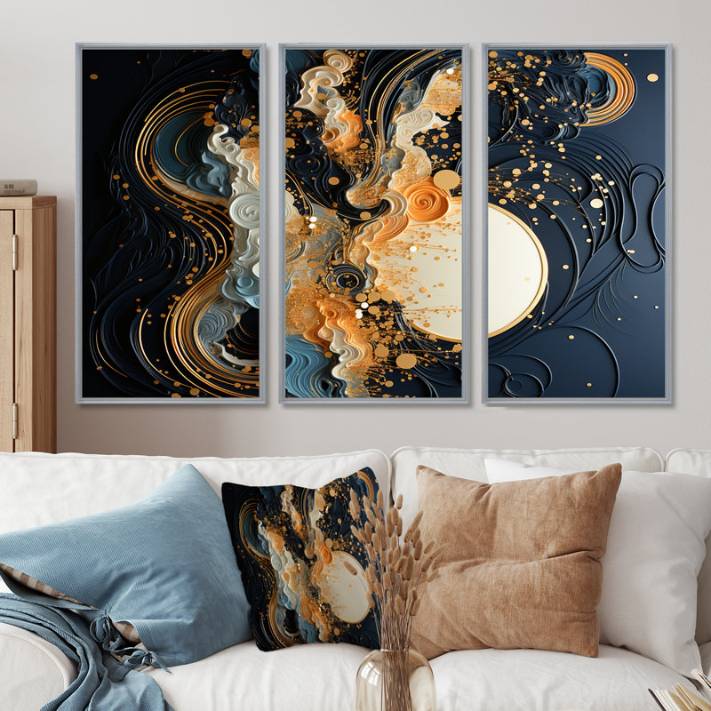 Ensemble de salon Golden Wall, Encadrement argenté, H 32 po x l 48 po x P 1 po