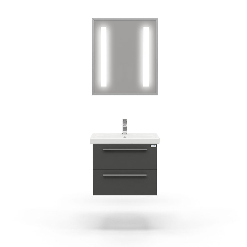 Ensemble de meuble-lavabo mural simple de 24 po avec miroir Ursine, Gris lustré