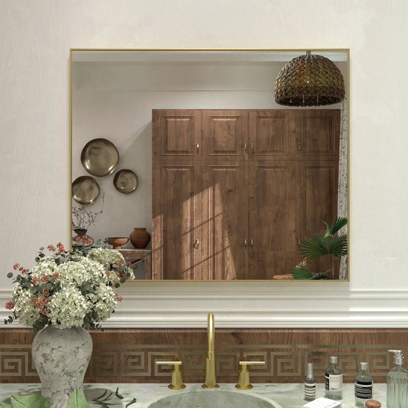 36 in. W x 30 in. H  Rectangular Framed Wall Bathroom Vanity Mirror in Brushed Gold, 36" x 30", Brushed Gold