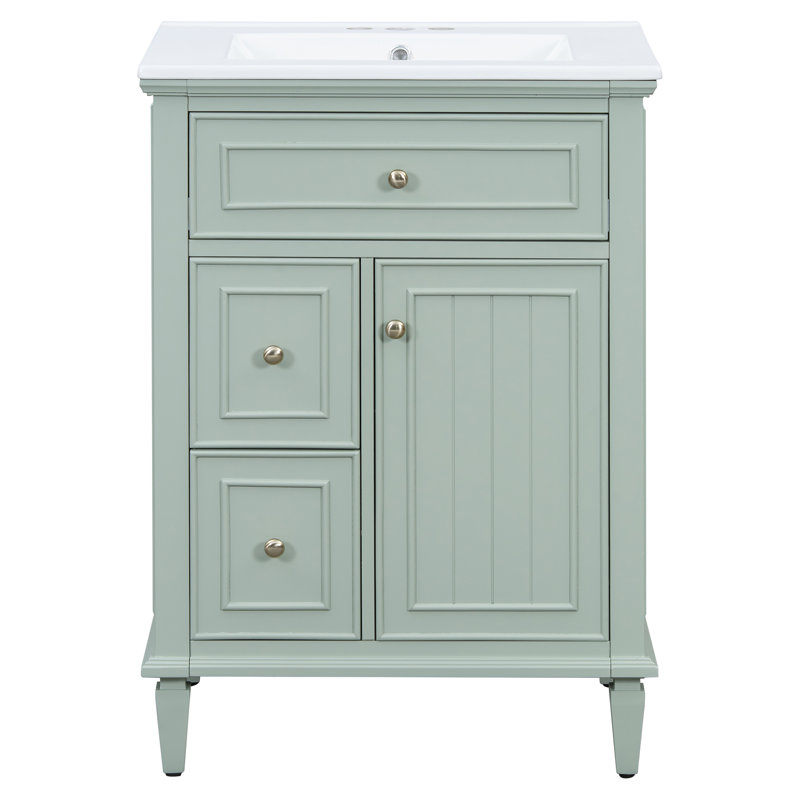 24" Bathroom Vanity With Ceramic Sink, Green