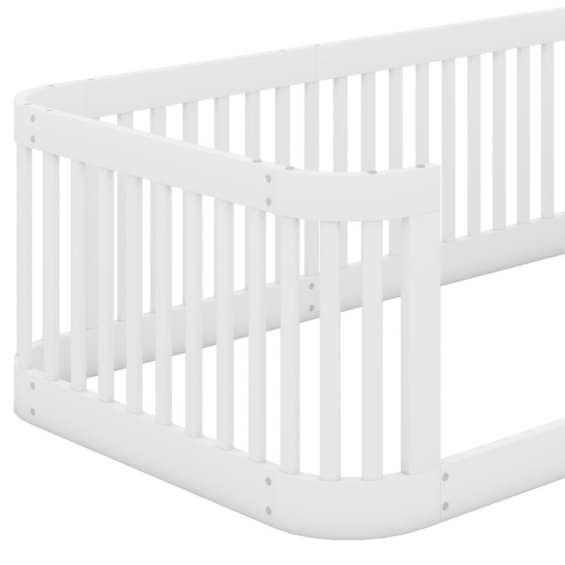 Structure de lit en bois avec clôture, Blanc