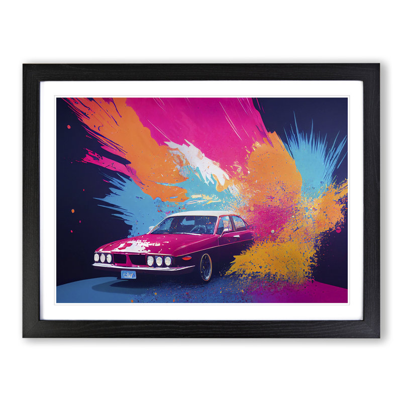 Retro Car Splash Vol.2 - Single Picture Frame Painting, 46cm H x 64cm W x 2cm D, Black Framed