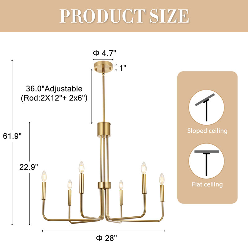 Qmari 6 - Light Iron Dimmable Chandelier, Gold