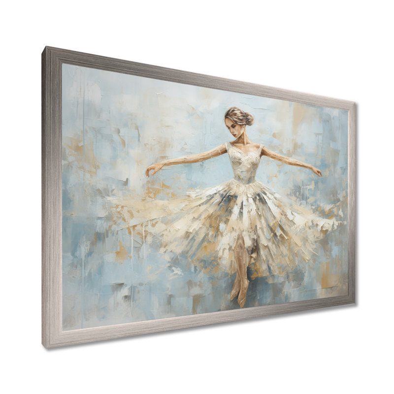 Beige doré minimalisme ballerine - ballet, art mural, H 34 po x l 44 po x P 1,5 po, Cadre argenté