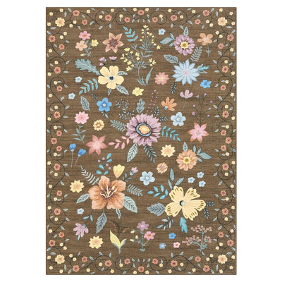 Floral Machine Washable Rug for Living Room Romantic Indoor Carpet for Home Decor Aesthetic Non-Slip Rug for Bedroom Dining Room Office Nursery Playroom Teen Dorm