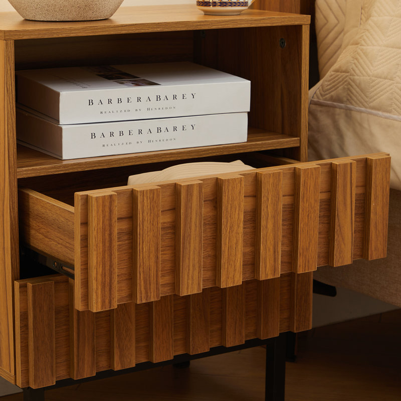 Table de chevet 2 tiroirs Wooden Stripe, Nature