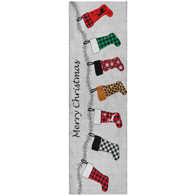 Premium Machine Washable Dream Shag ADS216 Christmas Stockings Rug