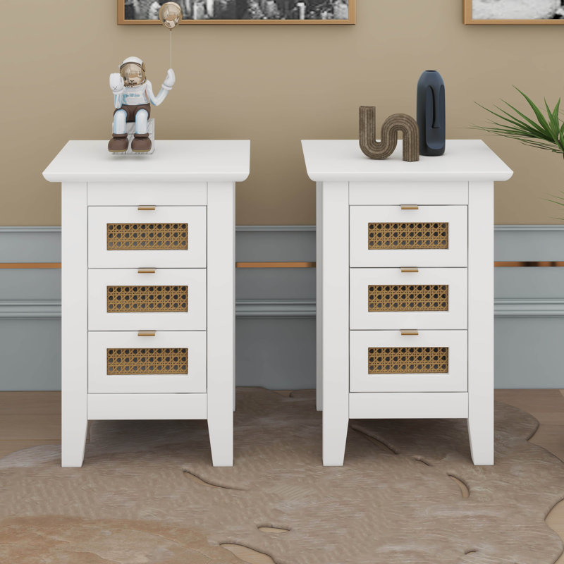 3 Drawers Rattan Nightstands Set Of 2