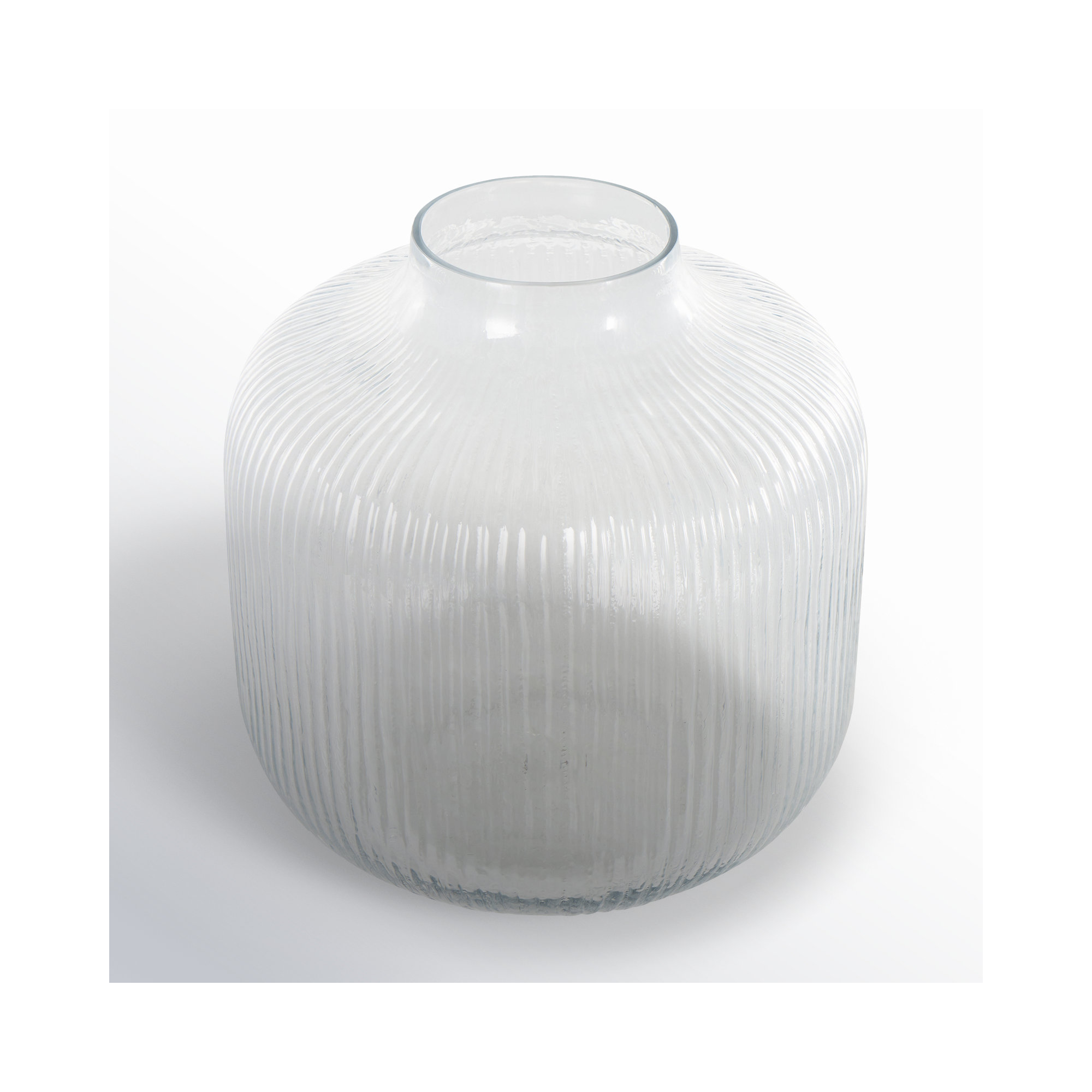 Perry Glass Short Round Ribbed Vase, 10.65" H x 10.15" W x 10.15" D