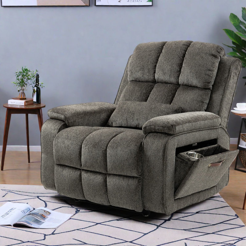 Chaise d'appoint moderne en chenille avec rangement et repose-pieds extensible