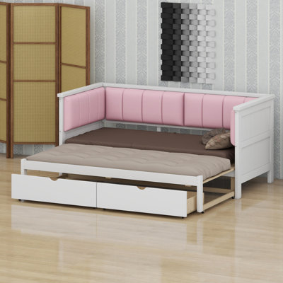 Lit de jour avec tiroirs de rangement et dossier rembourré, design moderne