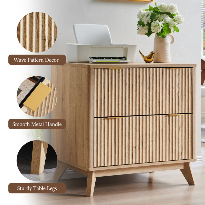 Fluted 2-drawer Lateral File Cabinet With Hanging Storage, Natural Oak