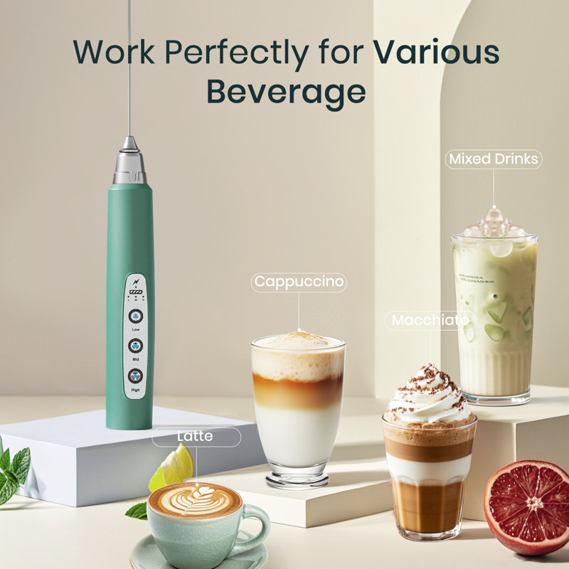 Stainless Steel Handheld Milk Frother Green, Green