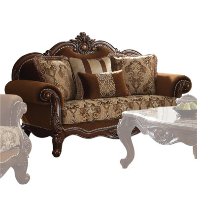 69 Inch Traditional Loveseat, Fabric Upholstery, Crowned Top, Dark Brown -  Astoria Grand, 42D35FCB2D664459858BD109656942E0