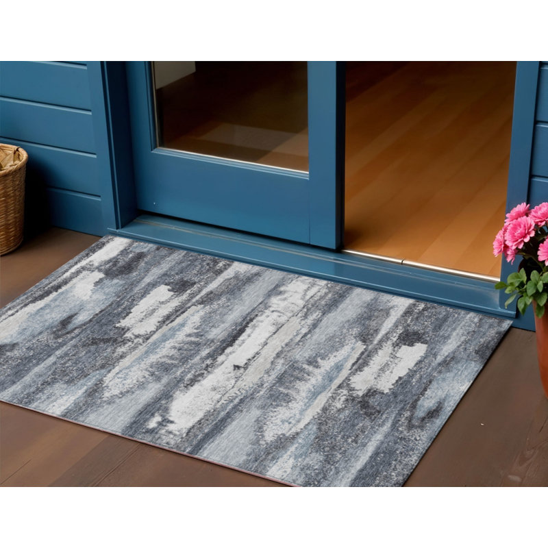 Tapis extérieur lavable abstrait gris et argent 3 pi x 5 pi