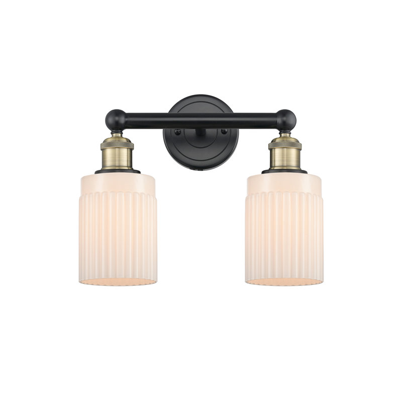 Éclairage pour salle de bain à intensité variable 2 lumières Elloise l 13,5 po, Blanc mat, Laiton antique noir