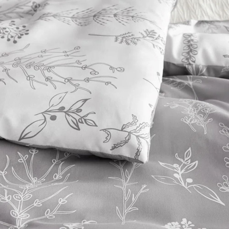 Best Seller Bedsure Comforter Set Reversible Cute Floral Bedding, 89GSM, Gray, Queen