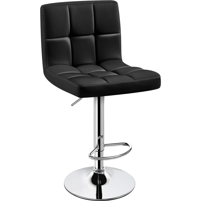 Height Adjustable PU Leather Bar Stool with Backrest and Footrest, Black