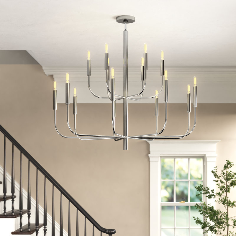 Tedder 15-Light Dimmable Tiered Chandelier , Polished Nickel