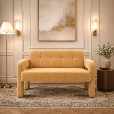 Contemporary Chenille Loveseat with Dual Armrests Compact Upholstered Sofa for Living Room, Bedroom, Apartment