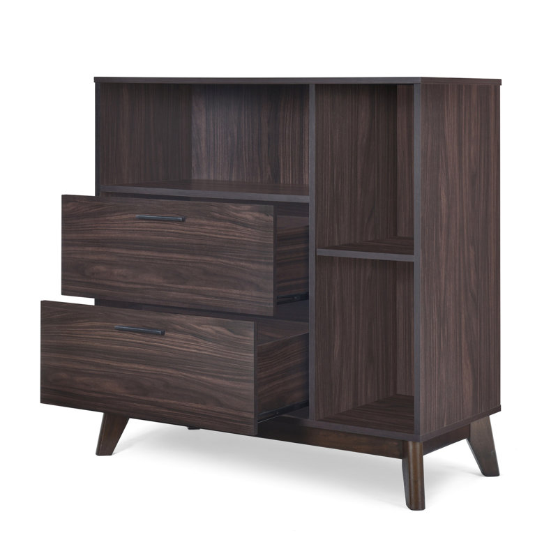 Armoire Mid-Century moderne en faux bois -, hauteur de 38,43 po, intérieur spacieux avec tiroir de rangement en bois chic, largeur de 35,42 po, tablettes et poignées