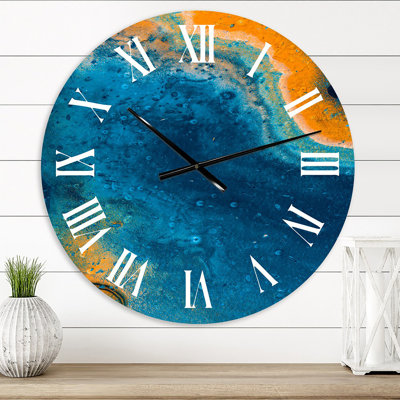 Abstract Marble Composition in Blue and Orange V Wall Clock