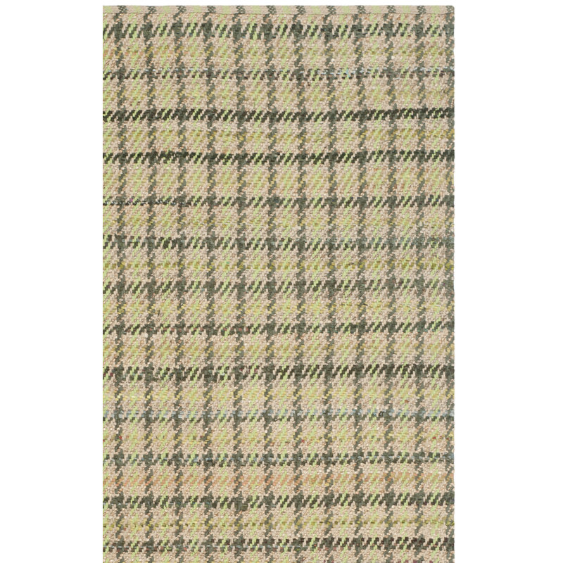 Arria Cape Cod Hand Woven Jute/Cotton Houndstooth Rug in Green/Natural, Rectangle 5' x 8'