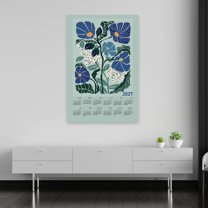 Calendrier floral stylisé 2027 - Affiche murale moderne et abstraite représentant des fleurs et la nature, H 60 po x l 40 po