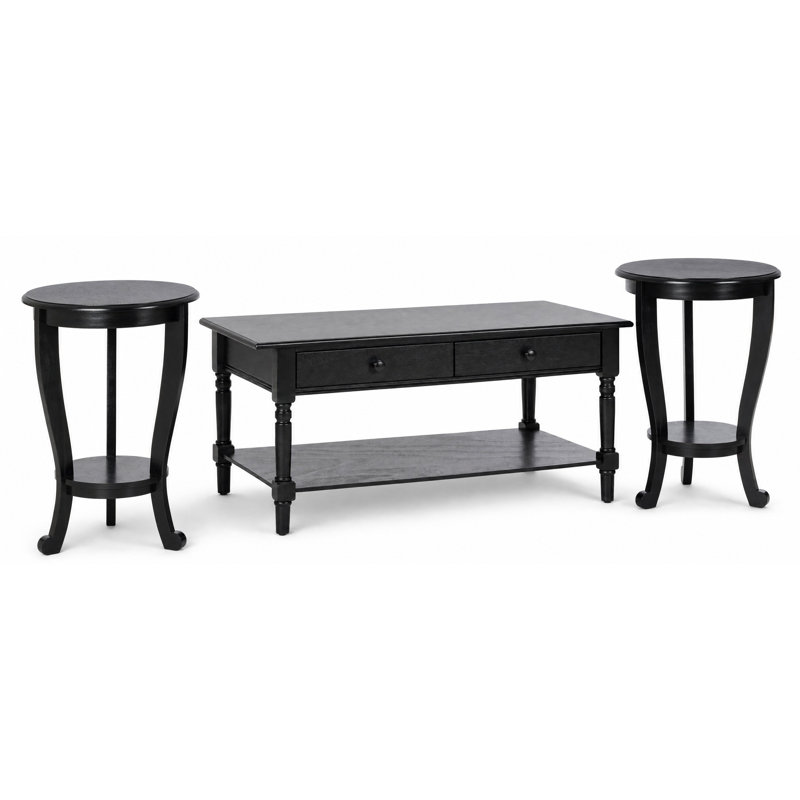 3-Piece Living Room Table Set, Distressed Black