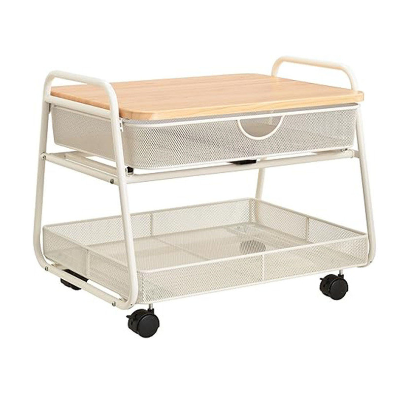 Under-Desk Utility Cart & Multi-Use Printer Stand, Mobile Rolling Cart with 2 Mesh Baskets, White