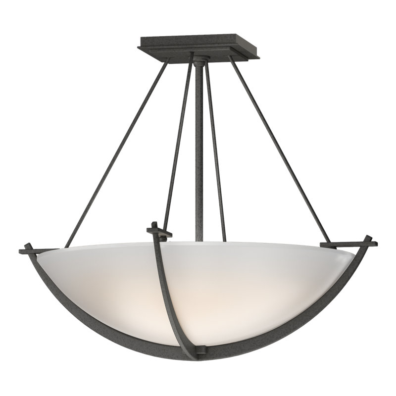 Compass 3 - Light Semi Flush Mount, Natural lron, Opal White, 16" H x 18.1" W x 18.1" D