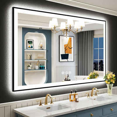 Matte Black Matel Framed Vanity Mirror with Lights, Front-lit and Back-lit, Memory Function, 3 Color Temperatures, Dimmable Light & Anti-fog Tempered Glass ETL Listed LED Mirror