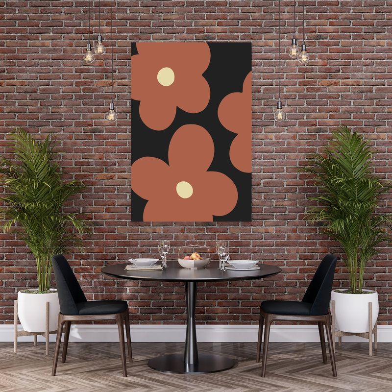 «Terracotta Retro Flowers», impression murale rétro minimaliste fleur, H 60 po x l 40 po