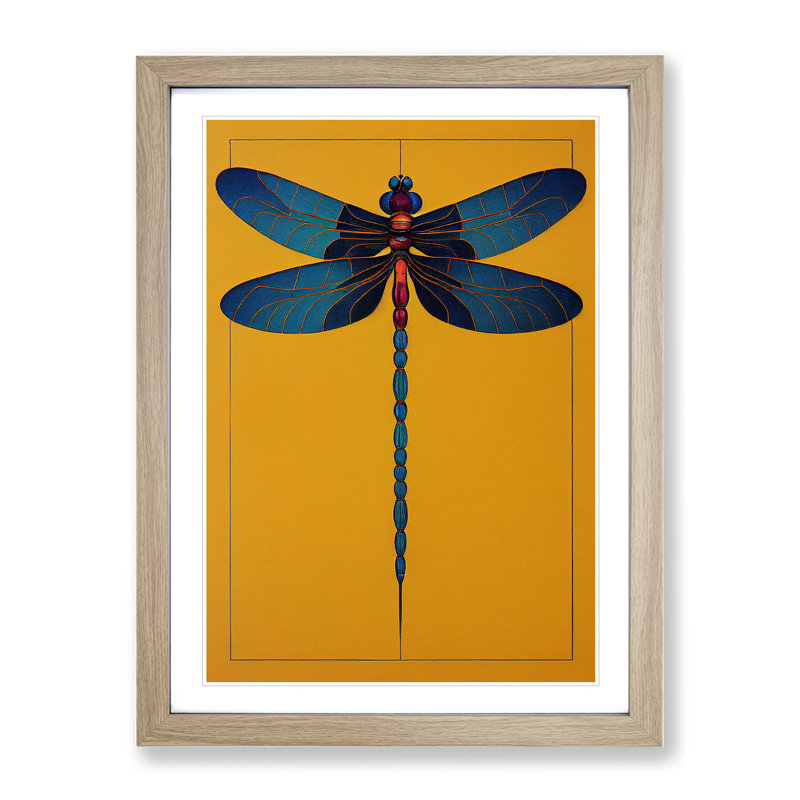 Striking Dragonfly - Single Picture Frame Print, Oak Framed, 46cm H x 34cm W x 2cm D