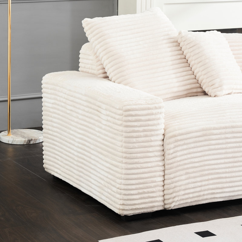 106,46 pouces Velours côtelé 4, beige, 4 coussins avec housses amovibles, teinture douce, mousse moyenne, idéal pour les salons spacieux et modernes