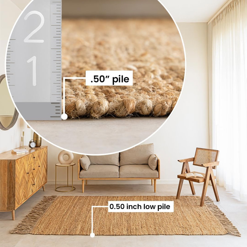Chunky Braided Jute Area Rug with Tassels | 4' x 6' | Natural
