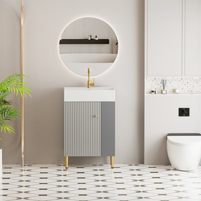 Meuble-lavabo à tablettes ouvertes 21,6 po avec évier en céramique et porte à fermeture en douceur