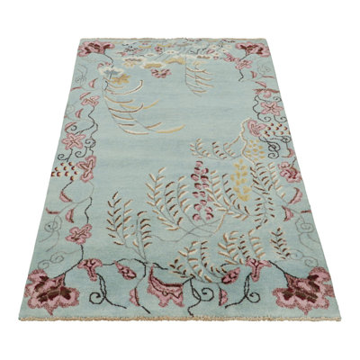 Art Deco Wool Floral Area Rug