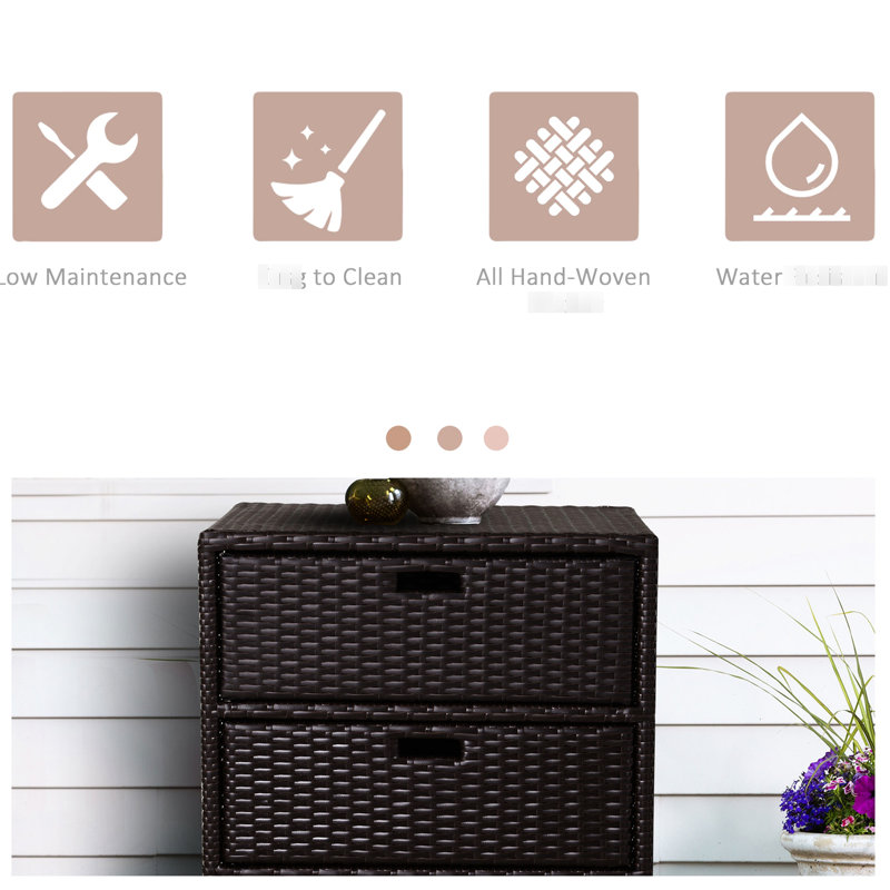 Brown Outdoor Pool Towel Holder Cabinet - 3 Drawer Pe Storage Organizer