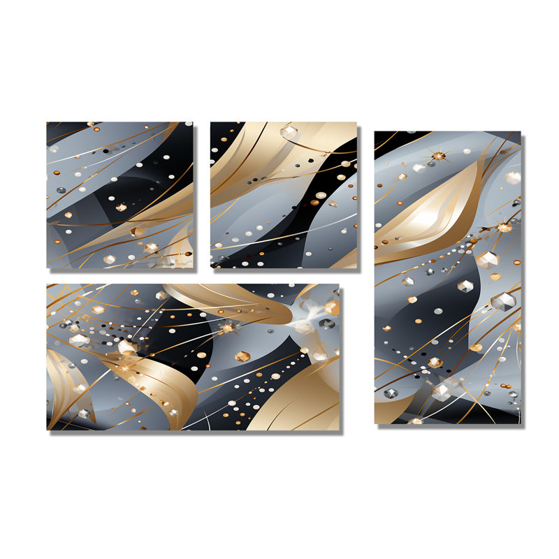 Diamant gris à paillettes glamour - art mural 4 pièces, Toile tendue, Ne s’applique pas