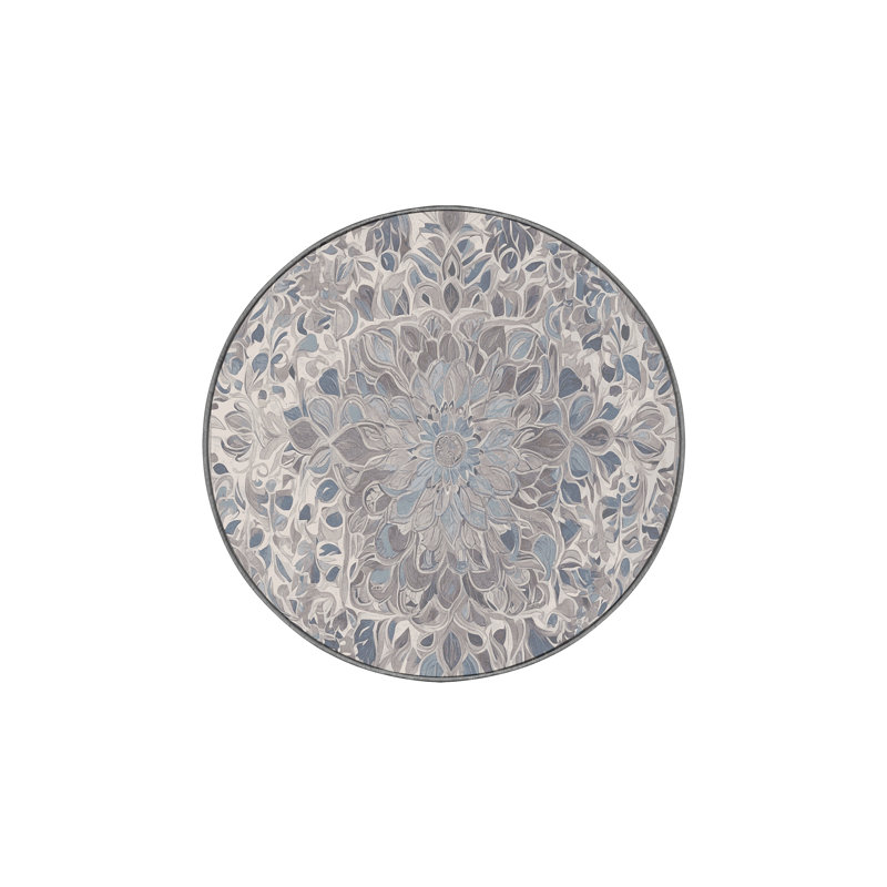 Machine Washable Gray Area Rug, Round 3'