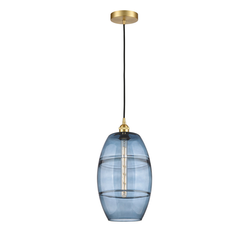 Mini-luminaire suspendu 1 lumière Edison Bettylou-616-G557, H 18,5 po x l 10 po x P 10 po, Bleu princesse, Or satiné