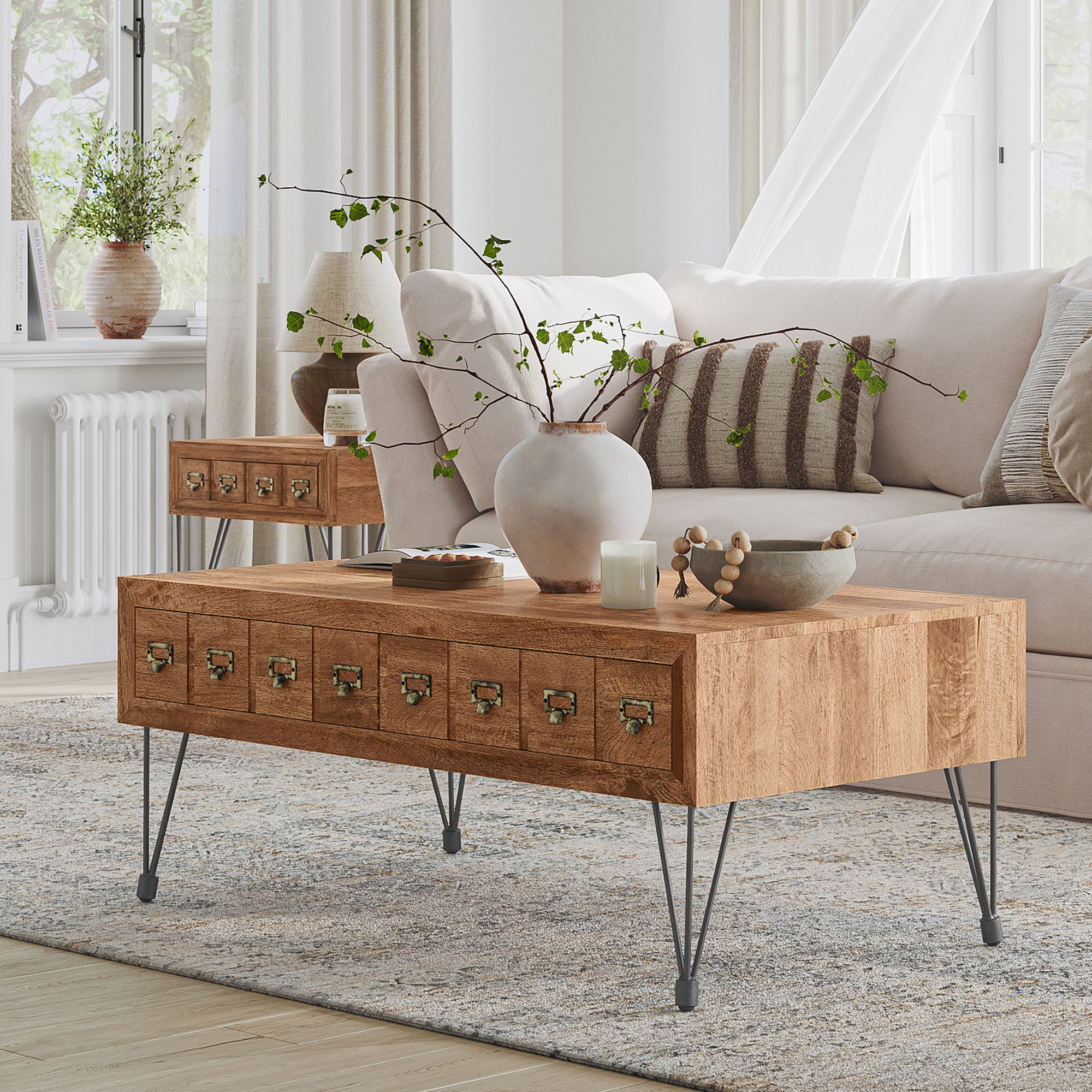 The Twillery Co.® Padiham American Vintage Coffee Table With Apothecary Drawers & Reviews | Wayfair