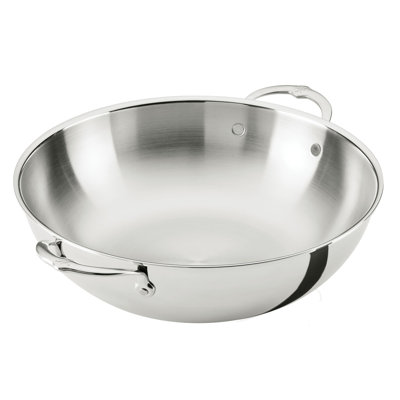 Wok en acier inoxydable 14 po avec couvercle en dôme
