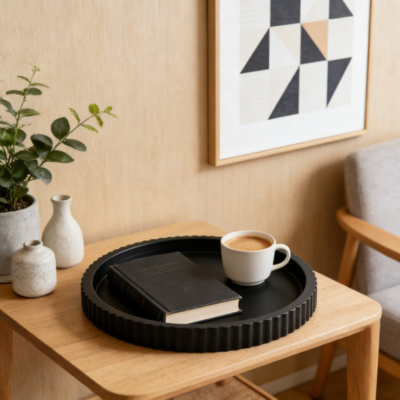 Decorative Tray For Coffee Table, Round Wooden Centerpiece Tray For Home Decor, Organizer For Candle, Perfume, Vanity, Kitchen Counter And Tabletop Display