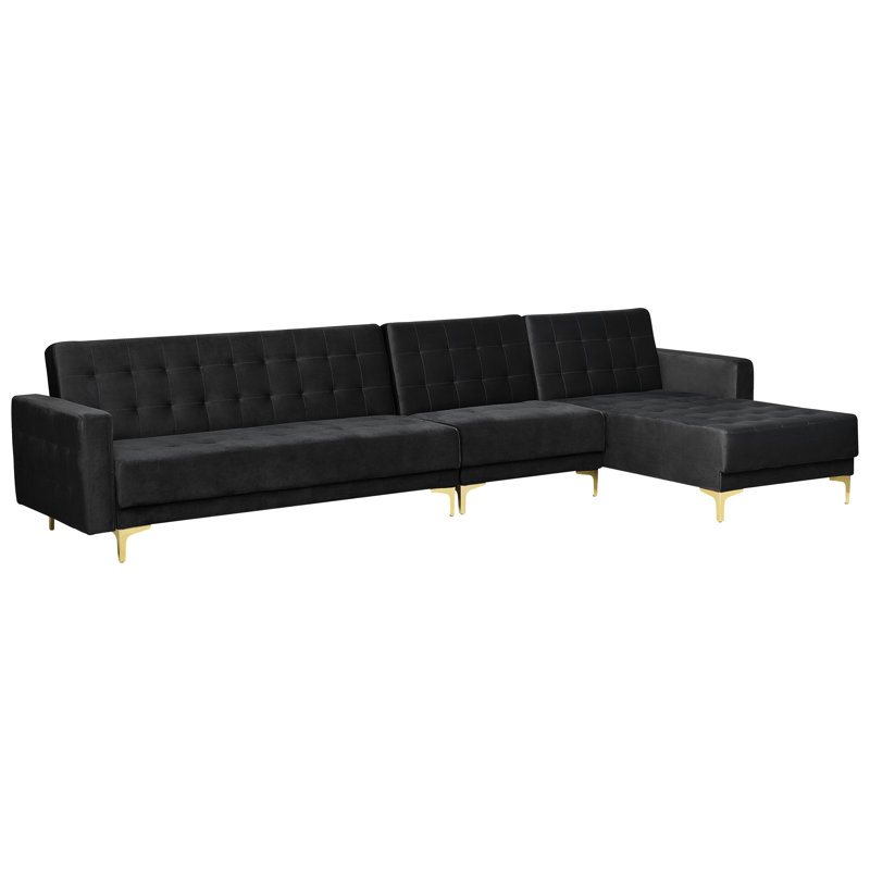 Childers 5 Seater Velvet Sofa Bed, Right Hand Facing, Black