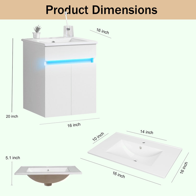 16" Bathroom Vanity With Sink
