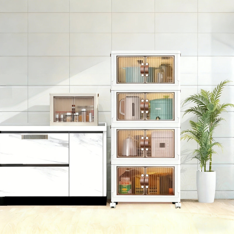 4 Layers 160Qt Stackable Storage Box With Wheels For Home Living Room Office Wardrobe Bathroom Kitchen White, White